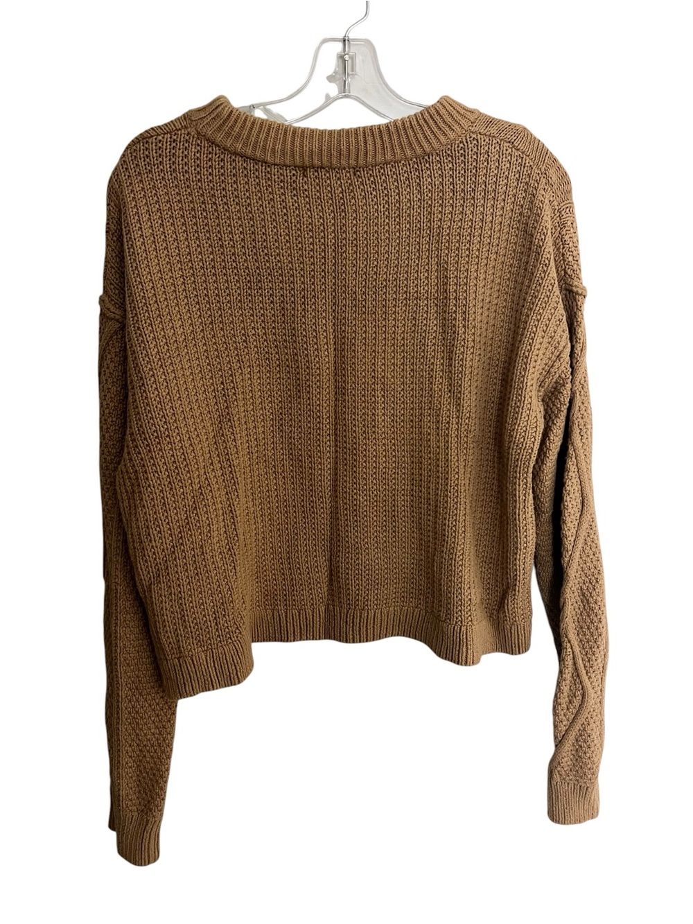 Quince 100% Organic Cotton Cable Knit Fisherman Sweater M Tan Brown Cropped - Picture 4 of 6